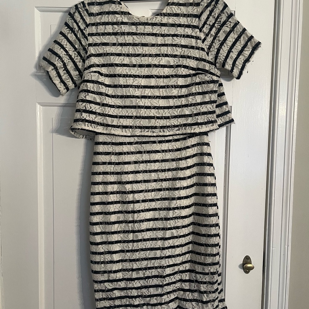 Topshop white and blue striped lacey dress